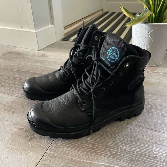 Palladium Pampa Sport Cuff Boot Lace Up Black Leather Nylon Waterproof Size 7 - Picture 1 of 10
